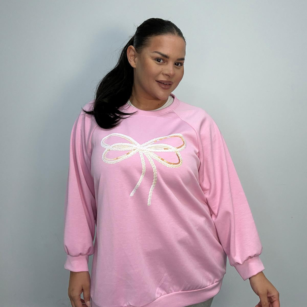 Plus Size Sequin Bow Detail Sweatshirt