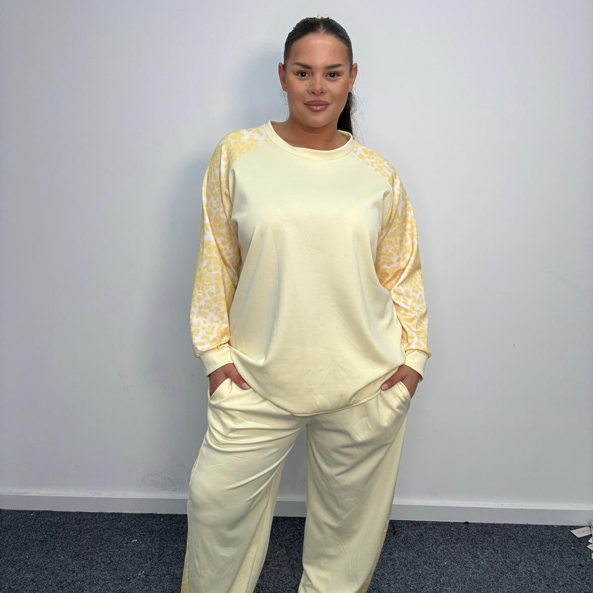 Plus Size Leopard Print Sleeve Loungewear Co-Ord Set