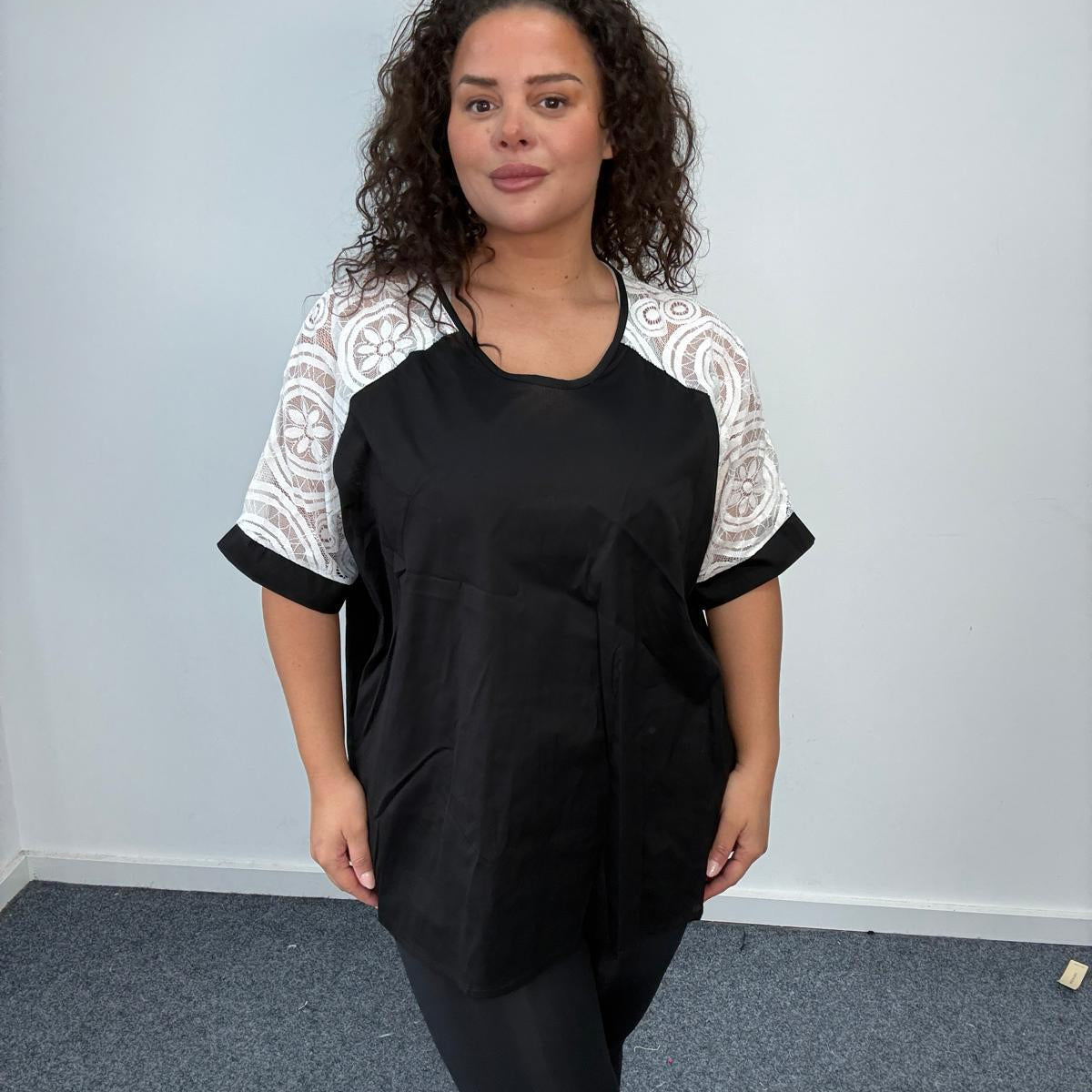 Plus Size Lace Sleeve Oversized Top