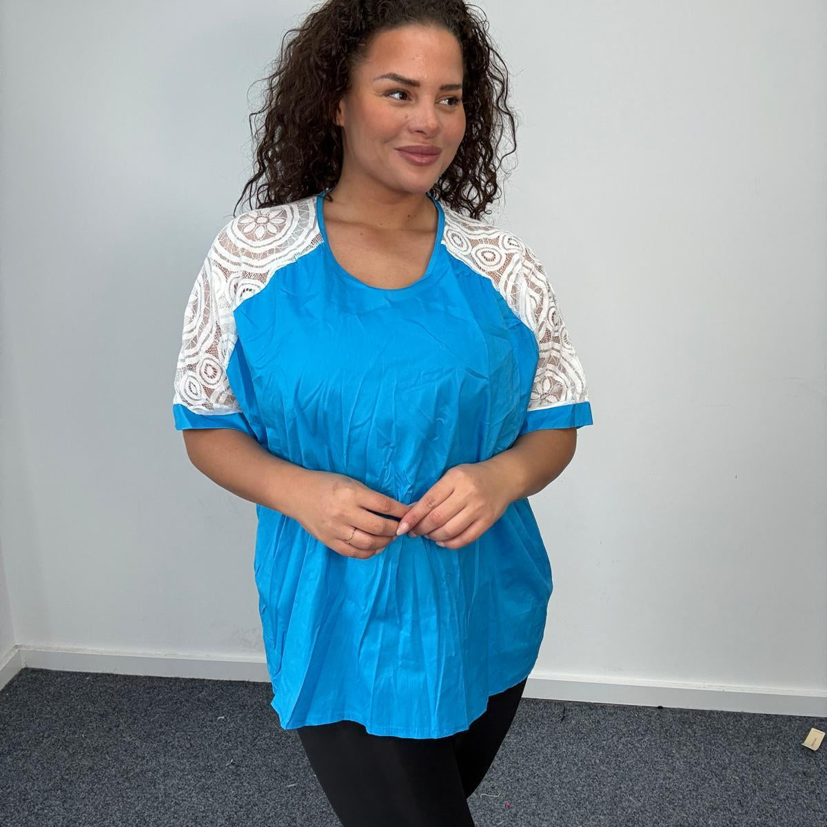 Plus Size Lace Sleeve Oversized Top