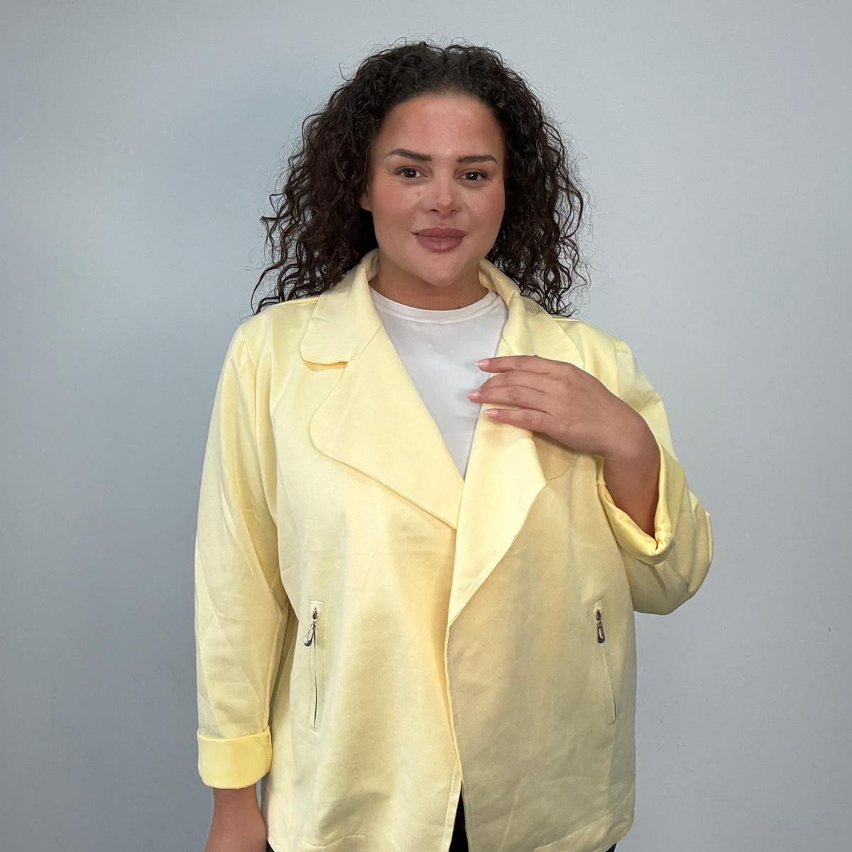 Plus Size Waterfall Front Jacket with Zip Pockets