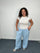 Plus Size Stripe Wide Leg Trousers Elasticated Waist with Pockets