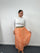 Plus Size Orange Leopard Print Pleated Midi Skirt with Elastic Waist